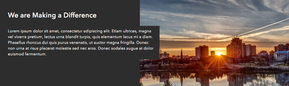 text card overflowing into split image background